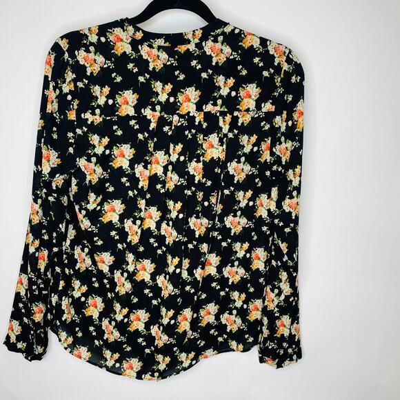 Dark Floral Blouse Long Sleeve Chiffon Sz Small - Picture 7 of 10